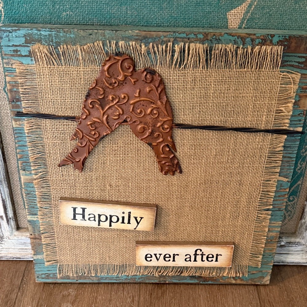Rustic Burlap Wall Art with Brown Embellishment